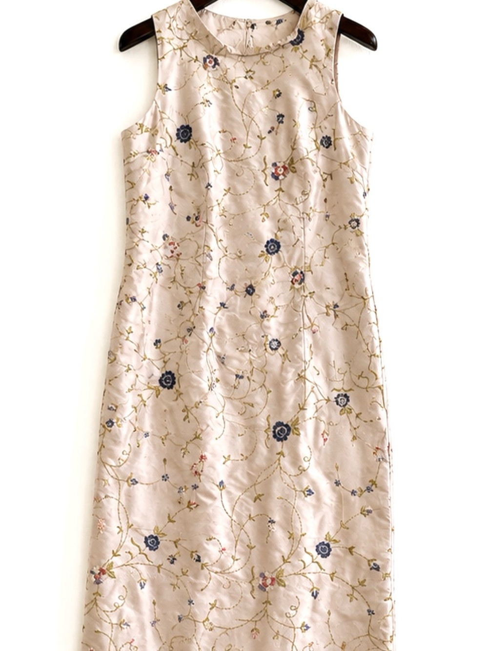 Guy Rover 100% Silk Floral Embroidered champagne color dress.